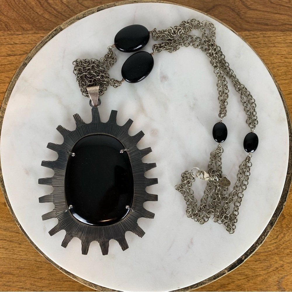 Sterling Silver Necklace Black Onyx Retro Gothic MCM Vtg Stamped 925 JRI USA